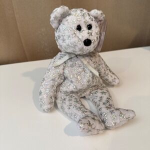 Ty Beanie Baby The Beginning White Bear Holographic Silver Stars 2000 Millennium